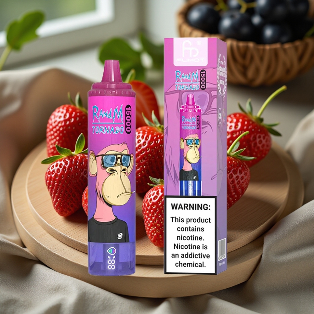 RandM Fumot Tornado 15000 Puffs 25ml 850mAh LCD Type-C Aardbei Druif Disposable Vape