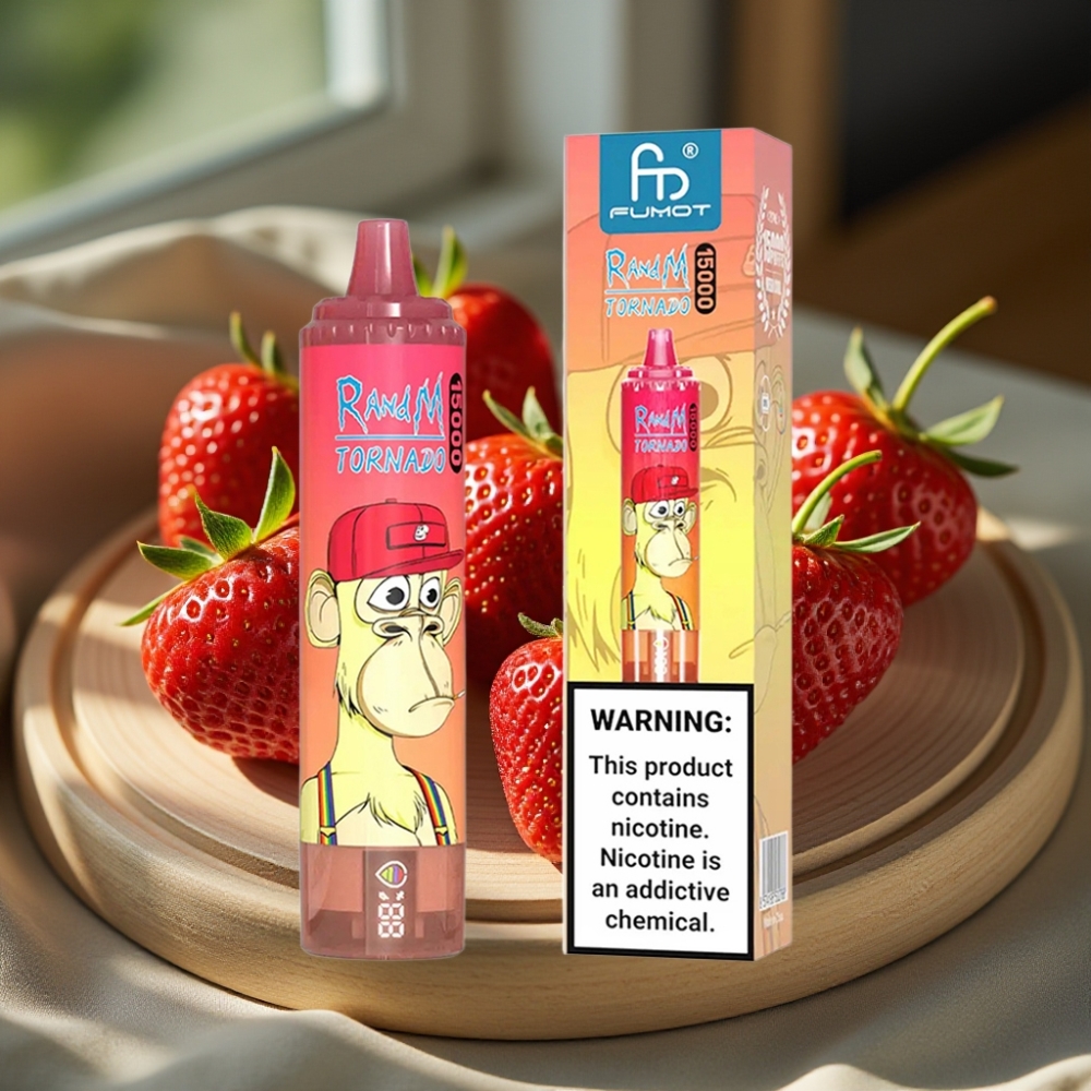 RandM Fumot Tornado 15000 Puffs 25ml 850mAh LCD Type-C Aardbei Red Bull Disposable Vape