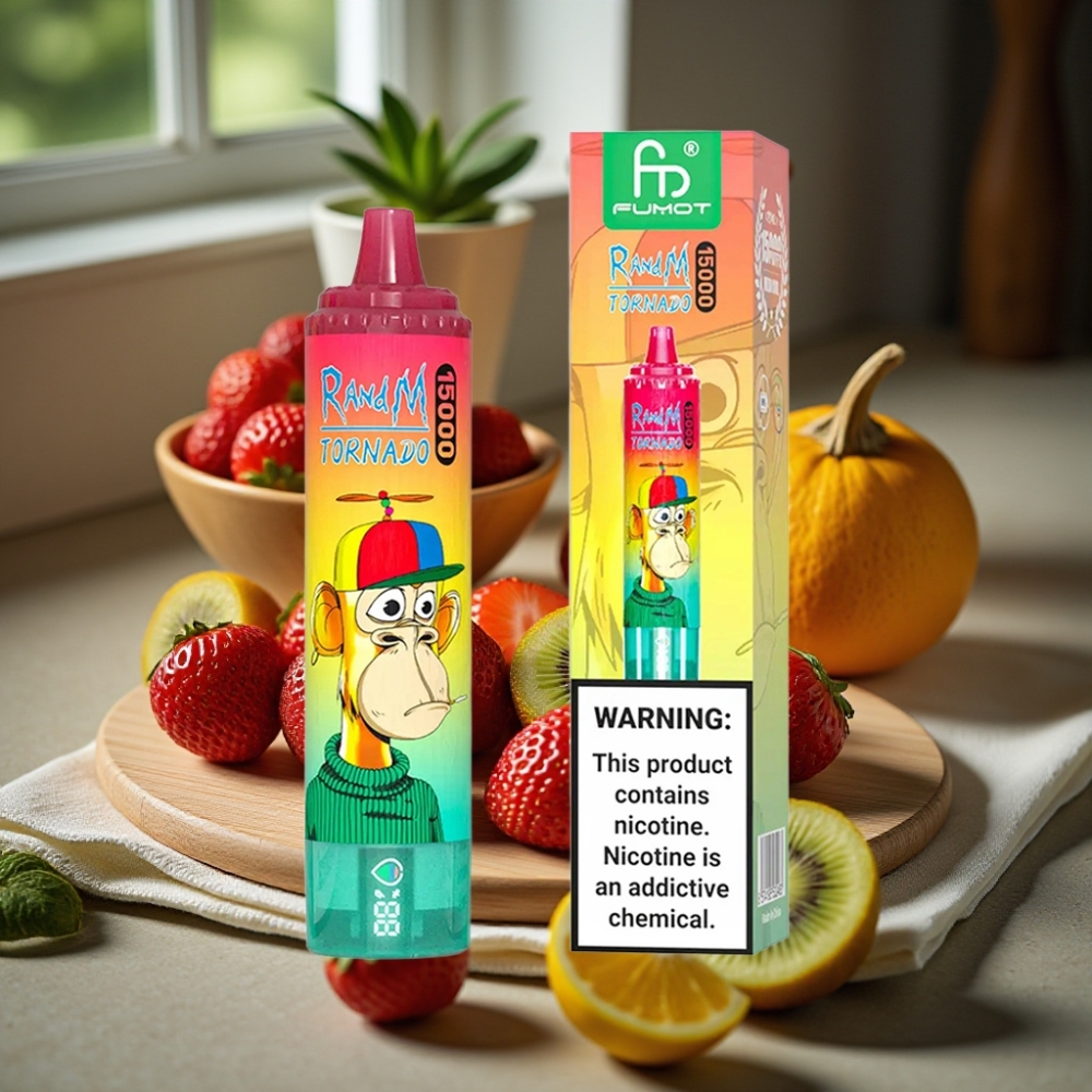 RandM Fumot Tornado 15000 Puffs 25ml 850mAh Type-C LCD Aardbei Kiwi Disposable Vape