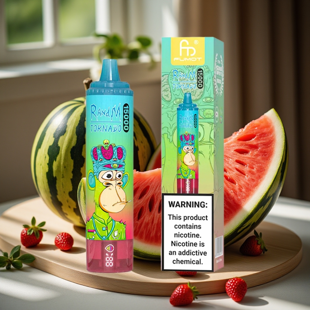 RandM Fumot Tornado 15000 Puffs 25ml 850mAh Type-C LCD Aardbei Watermeloen Disposable Vape