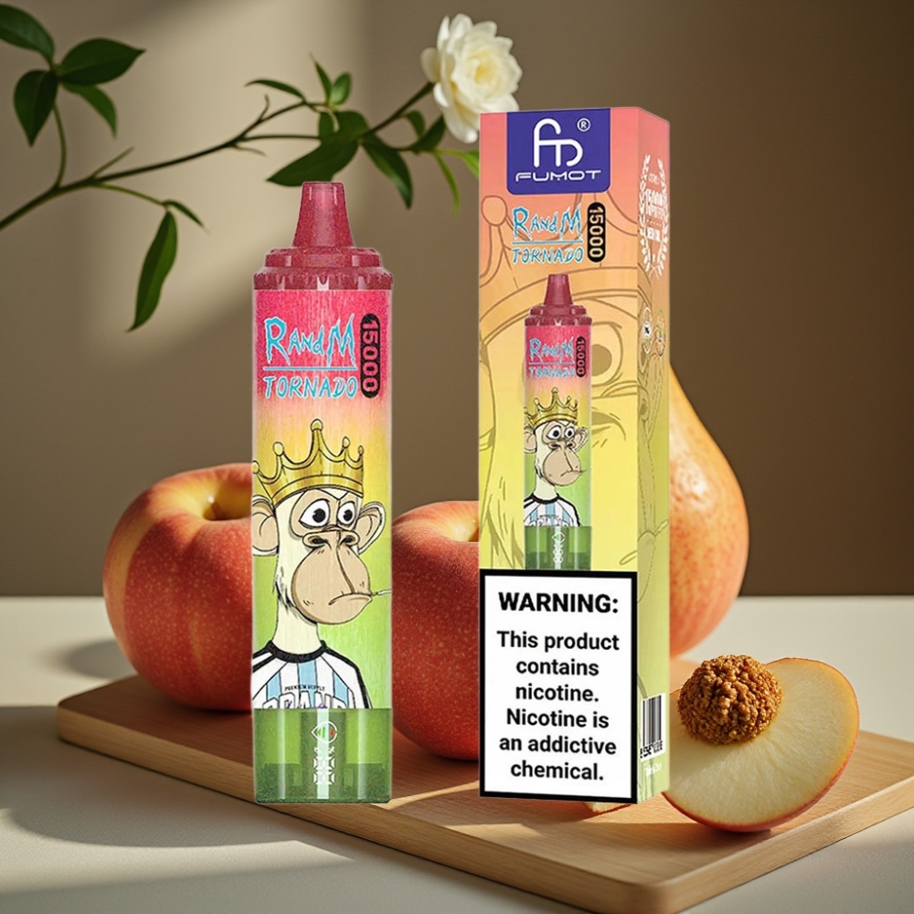 RandM Fumot Tornado 15000 Puffs 25ml 850mAh Type-C LCD Appel Perzik Peer Disposable Vape