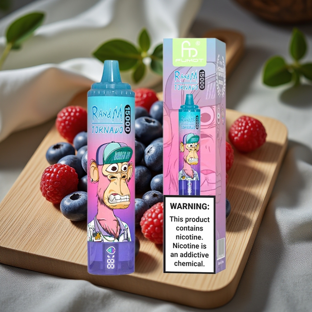 RandM Fumot Tornado 15000 Puffs 25ml 850mAh Type-C LCD Blauwe Bes Framboos Disposable Vape