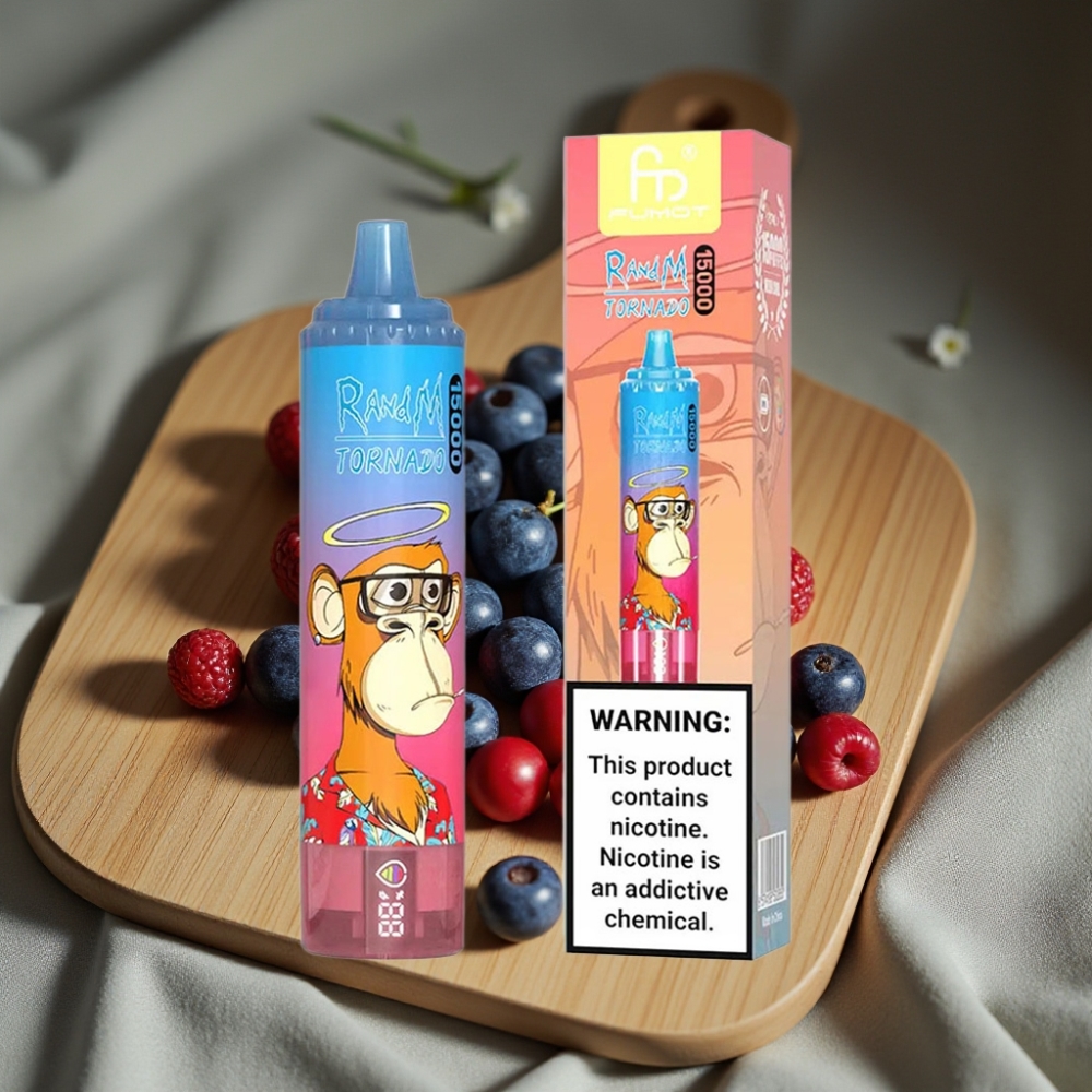 RandM Fumot Tornado 15000 Puffs 25ml 850mAh Type-C LCD Blauwe Framboos Kers Disposable Vape