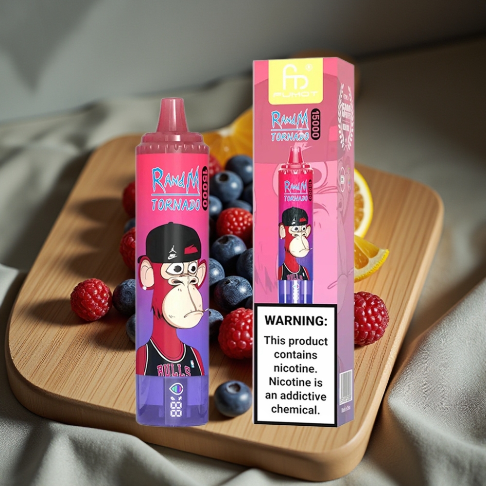 RandM Fumot Tornado 15000 Puffs 25ml 850mAh Type-C LCD Blauwzure Framboos Disposable Vape