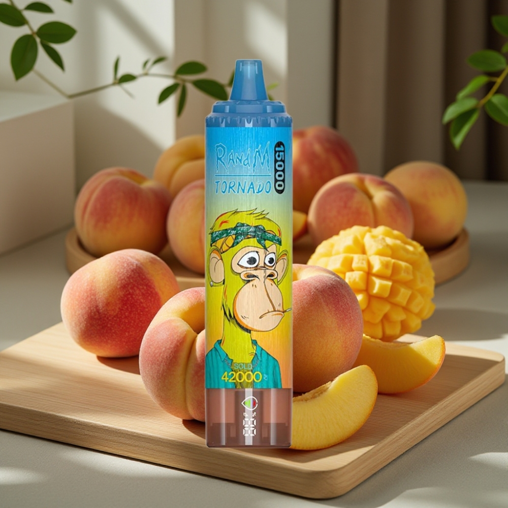 RandM Fumot Tornado 15000 Puffs 25ml 850mAh Type-C LCD Perzik Mango Disposable Vape