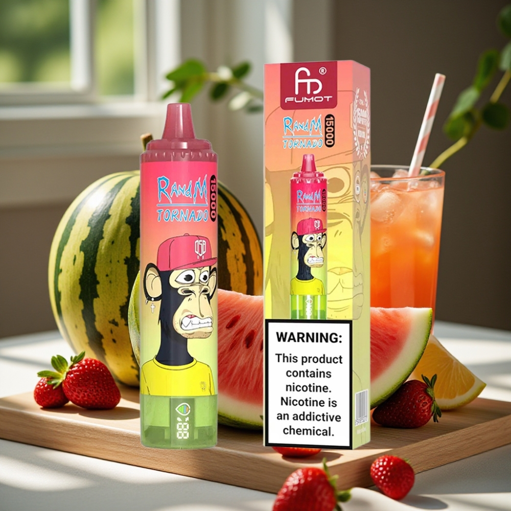 RandM Fumot Tornado 15000 Puffs 25ml 850mAh USB-C LCD Aardbei Watermeloen Limonade Disposable Vape