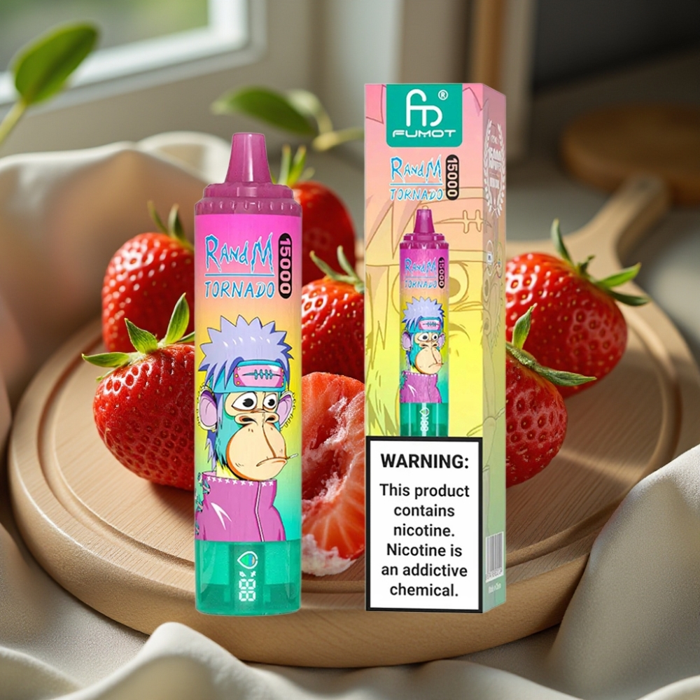 RandM Fumot Tornado 15000 Puffs LCD Type-C Oplaadbaar 25ml Aardbei IJs Disposable Vape