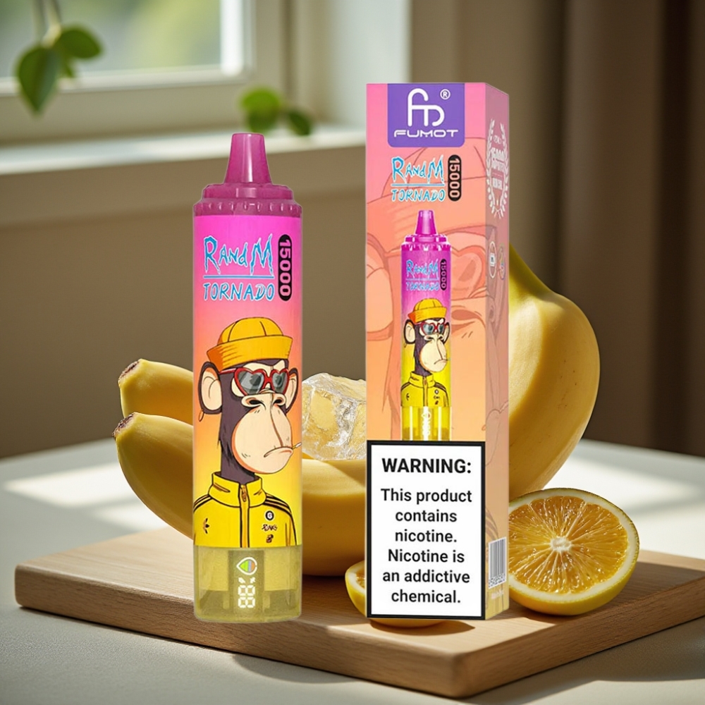 RandM Fumot Tornado 15000 Puffs LCD Type-C Oplaadbaar Bananenijs Disposable Vape
