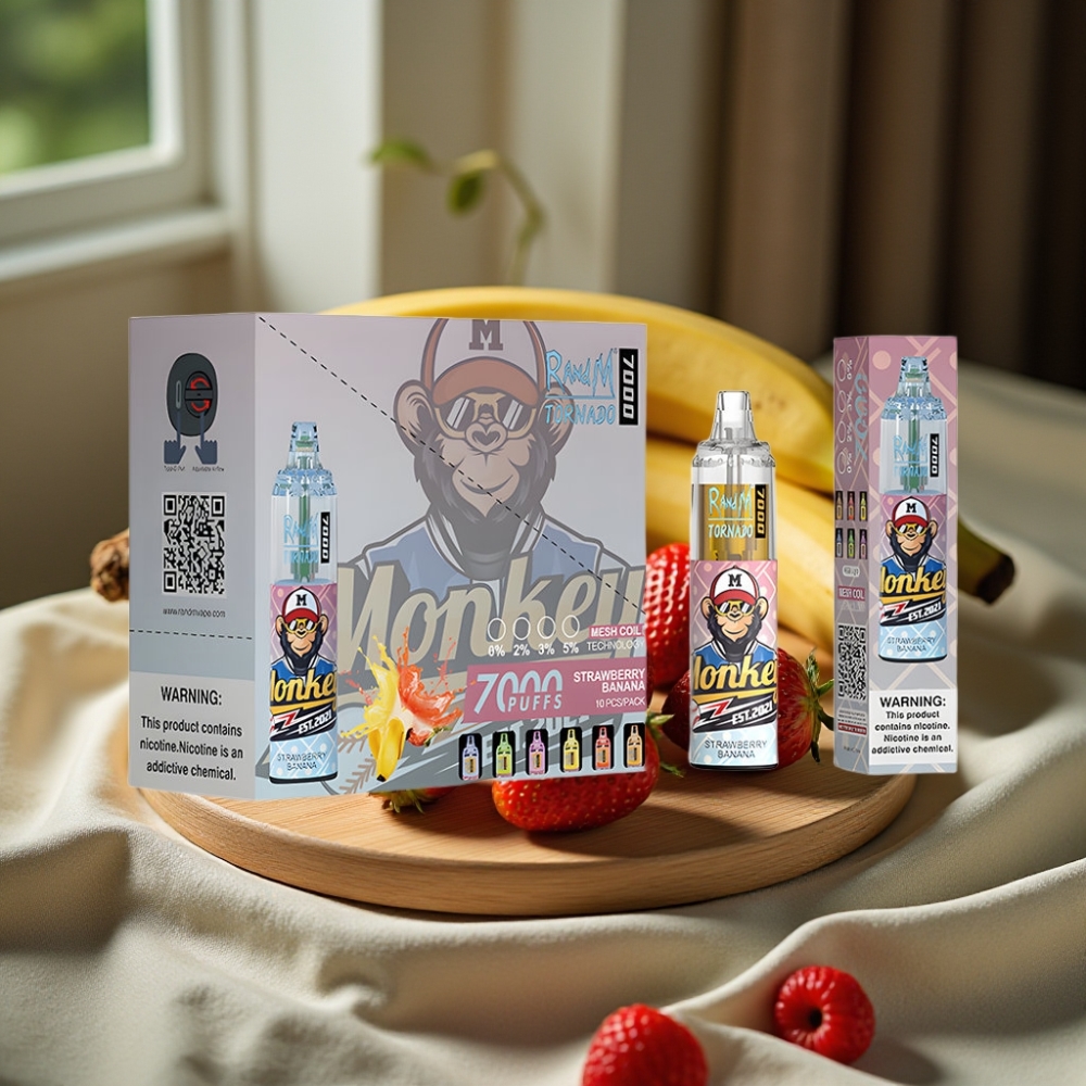 RandM Fumot Tornado 7000 Puffs 14ML 850MAH Mesh Coil Type-C RGB Licht Aardbei Banaan Disposable Vape