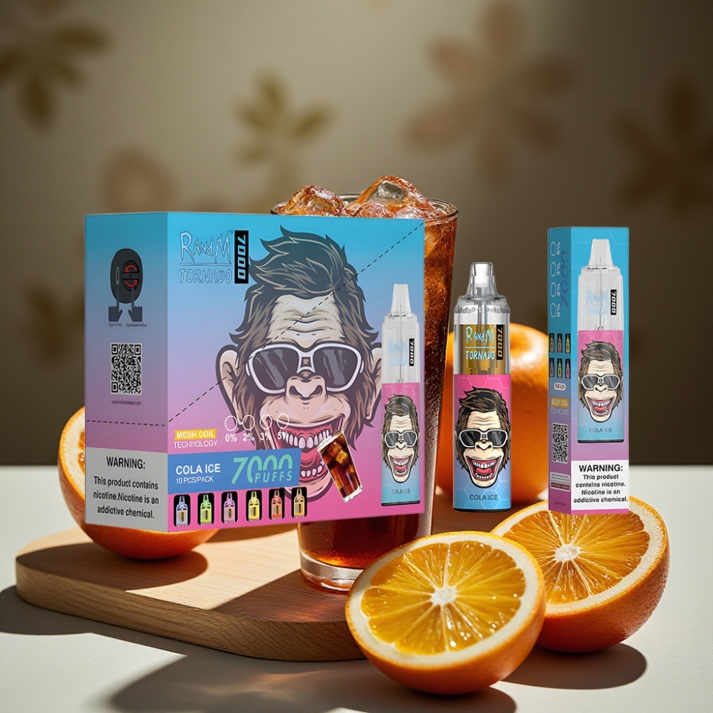 RandM Fumot Tornado 7000 Puffs 14ML 850MAH Mesh Coil Type-C RGB Licht Cola Ijs Disposable Vape