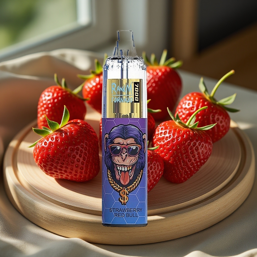 RandM Fumot Tornado 7000 Puffs 14ML 850MAH Mesh Coil Type-C RGB Luchtregelbaar Aardbei Red Bull