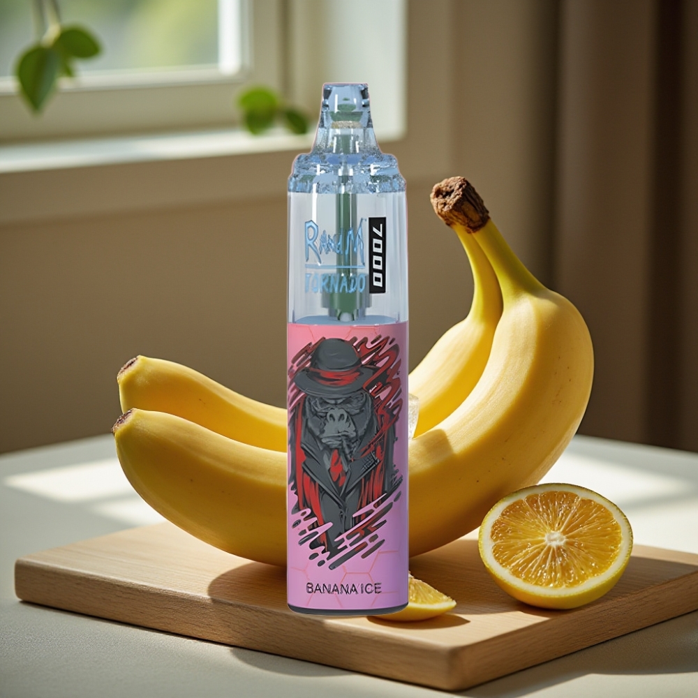 RandM Fumot Tornado 7000 Puffs 14ML 850MAH Mesh Coil Type-C RGB Luchtregelbaar Bananenijs Disposable Vape