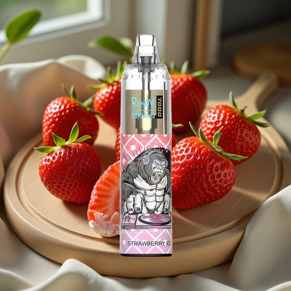 RandM Fumot Tornado 7000 Puffs 14ML 850MAH Mesh Coil Type-C RGB Luchtregeling Aardbei IJs Disposable Vape