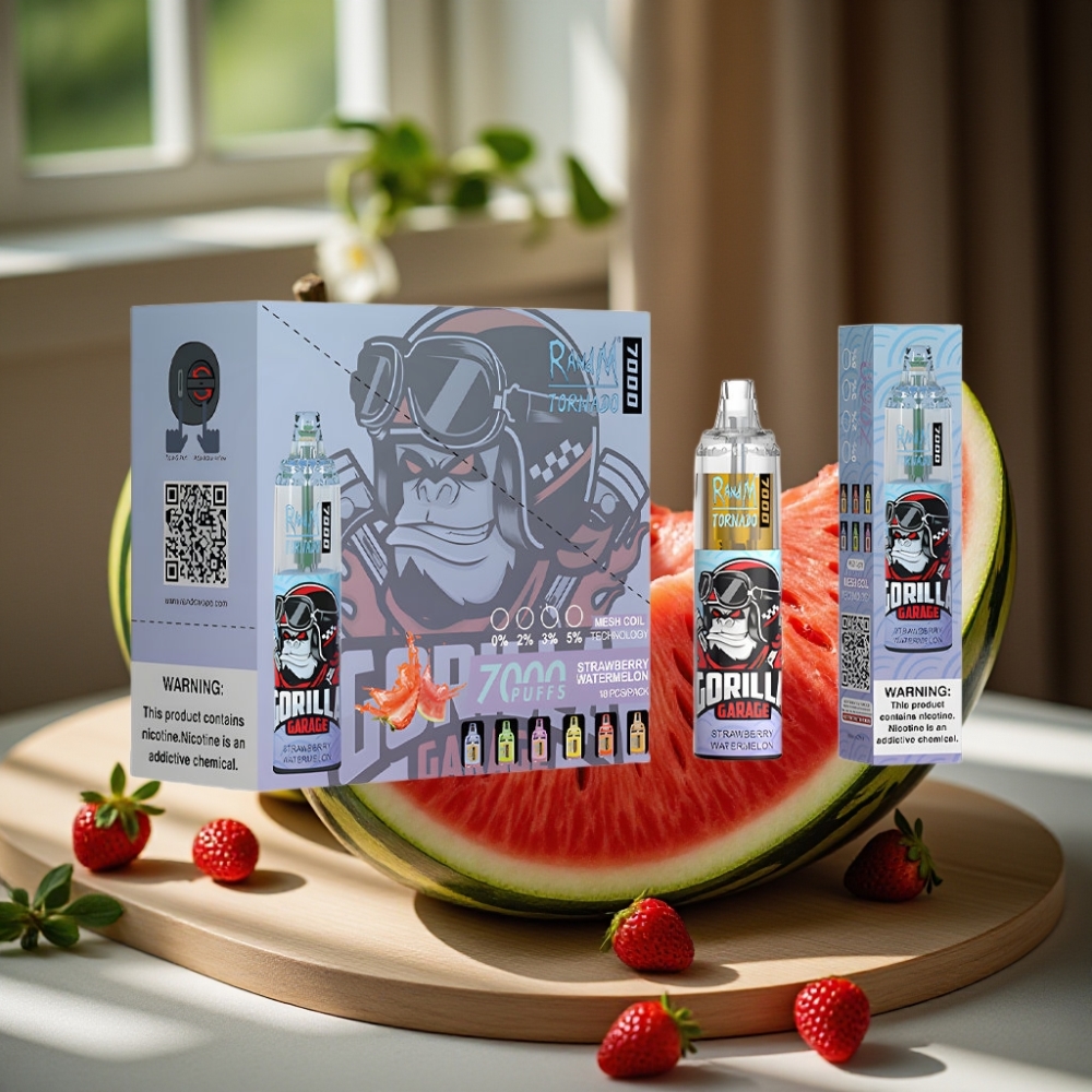 RandM Fumot Tornado 7000 Puffs 14ML 850MAH Mesh Coil Type-C RGB Luchtregeling Aardbei Watermeloen Disposable Vape