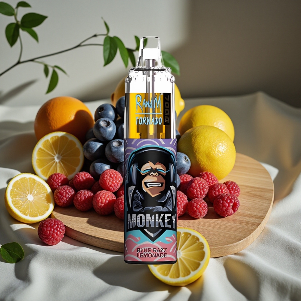 RandM Fumot Tornado 7000 Puffs 14ML 850MAH Mesh Coil Type-C RGB Luchtregeling Blauwe Framboos Limonade