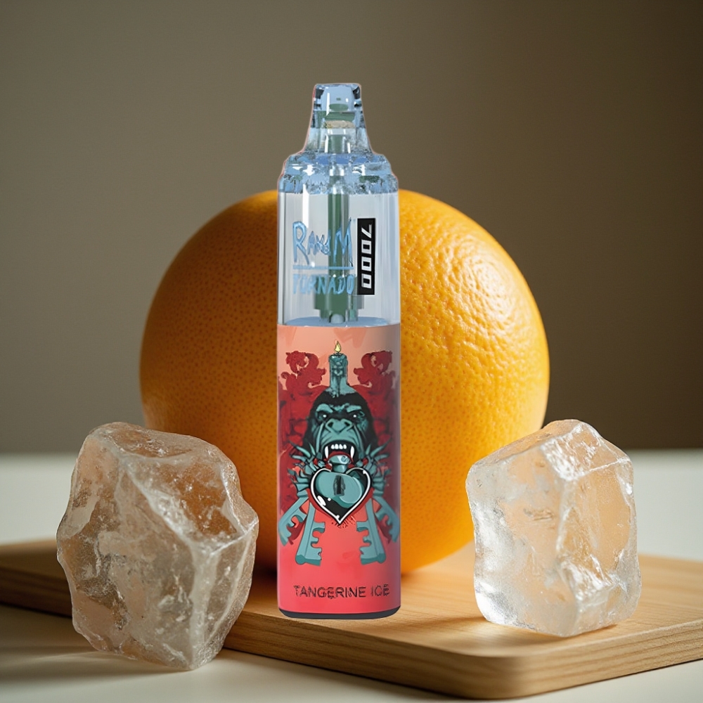 RandM Fumot Tornado 7000 Puffs 14ML 850MAH Mesh Coil Type-C RGB Luchtregeling Mandarijn IJs Disposable Vape