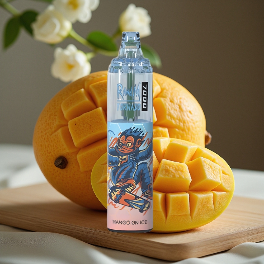 RandM Fumot Tornado 7000 Puffs 14ML 850MAH Mesh Coil Type-C RGB Luchtregeling Mango Op IJs Disposable Vape