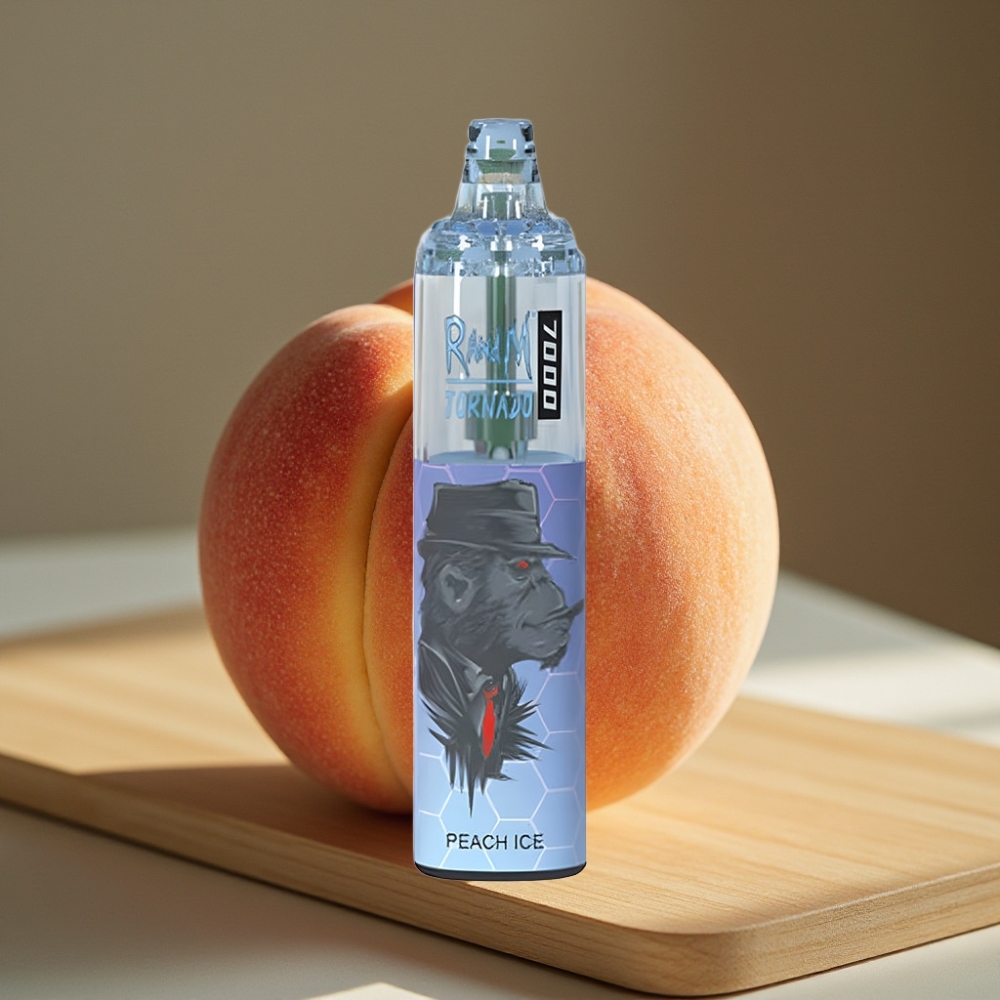 RandM Fumot Tornado 7000 Puffs 14ML 850MAH Mesh Coil Type-C RGB Luchtregeling Perzik IJs Disposable Vape