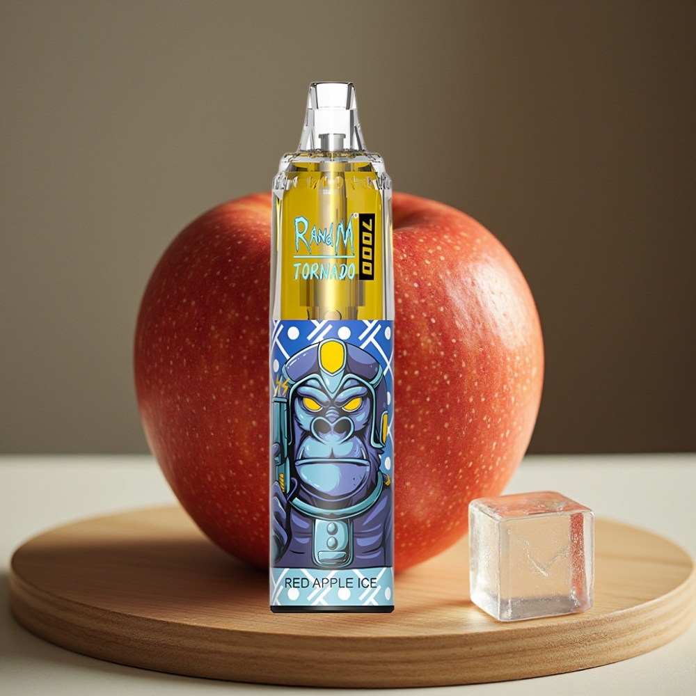 RandM Fumot Tornado 7000 Puffs 14ML 850MAH Mesh Coil Type-C RGB Luchtregeling Rode Appel IJs Disposable Vape