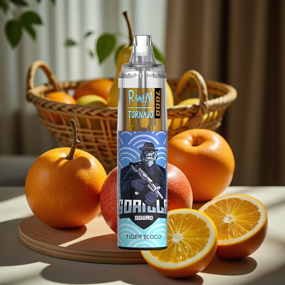 RandM Fumot Tornado 7000 Puffs 14ML 850MAH Mesh Coil Type-C RGB Luchtregeling Tijgerbloed Disposable Vape