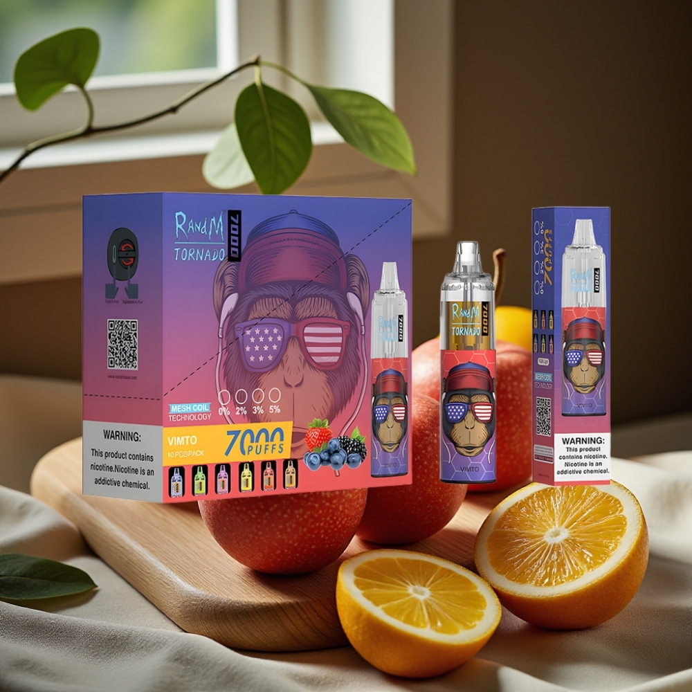 RandM Fumot Tornado 7000 Puffs 14ML 850MAH Mesh Coil Type-C RGB Luchtregeling Vimto Disposable Vape