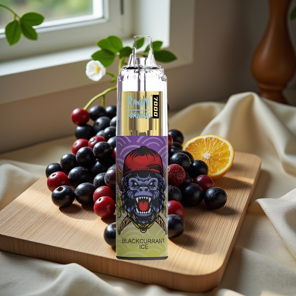 RandM Fumot Tornado 7000 Puffs Disposable Vape Zwarte Bes IJs 14ML 850MAH Mesh Coil Type-C RGB Air-Adjustable