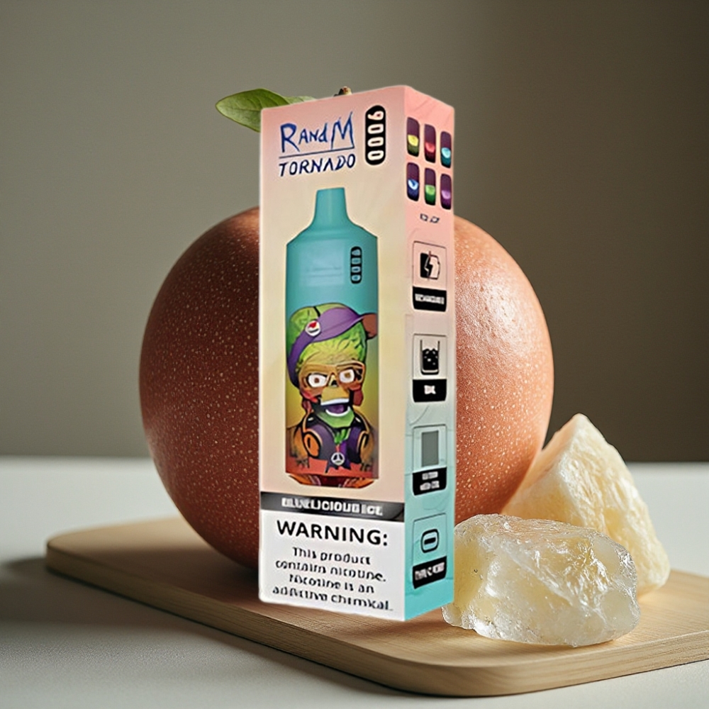 RandM Tornado 9000 Puffs 850 mAh Oplaadbaar 18 mL Mesh Coil RGB Display Blauwachtig IJs