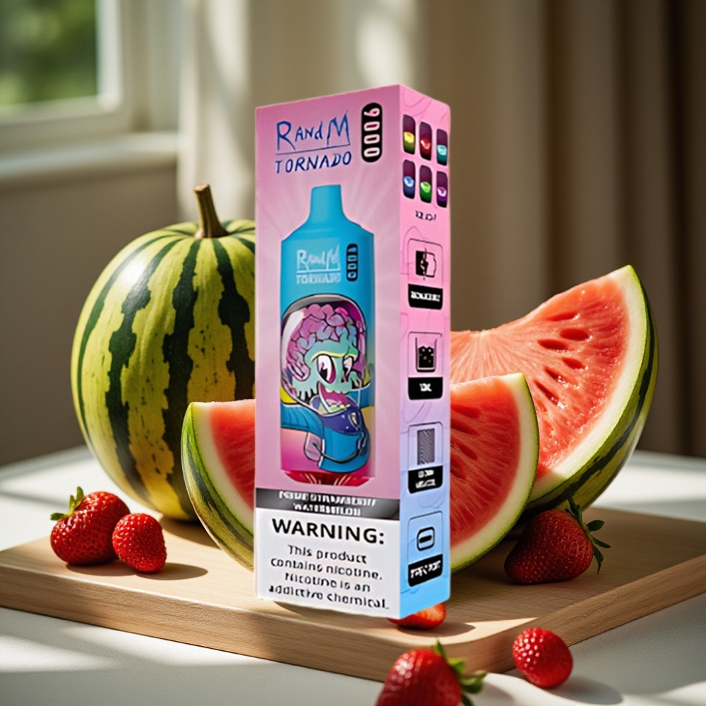 RandM Tornado 9000 Puffs 850 mAh Oplaadbaar 18 mL Mesh Coil RGB Display Prime Aardbei Watermeloen