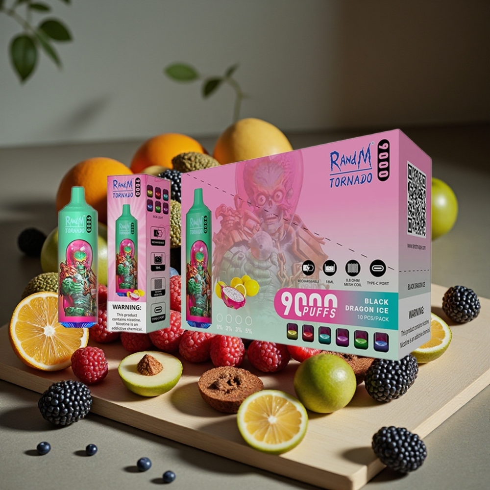 RandM Tornado 9000 Puffs Herlaadbare Disposable Vape Blauwe Razz Kush 18mL Mesh Coil RGB Display