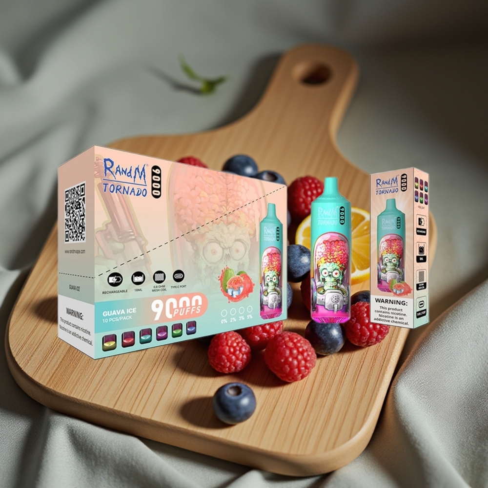 RandM Tornado 9000 Puffs Herlaadbare Disposable Vape Blauwe Zure Framboos Mesh Coil RGB Display 18 mL 850 mAh