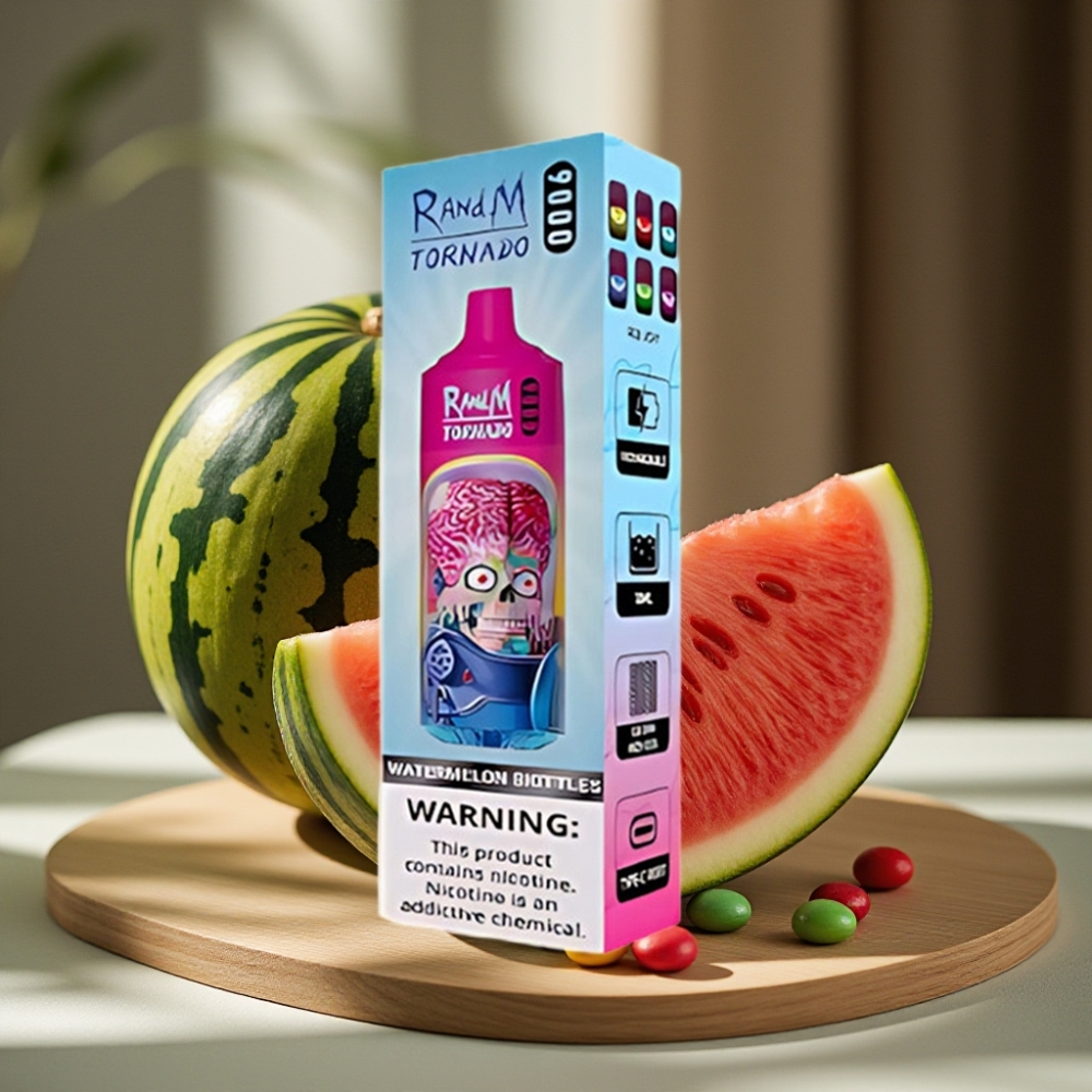 RandM Tornado 9000 Puffs Oplaadbare Disposable Vape Watermelon Skittles 18 mL Mesh Coil RGB Display