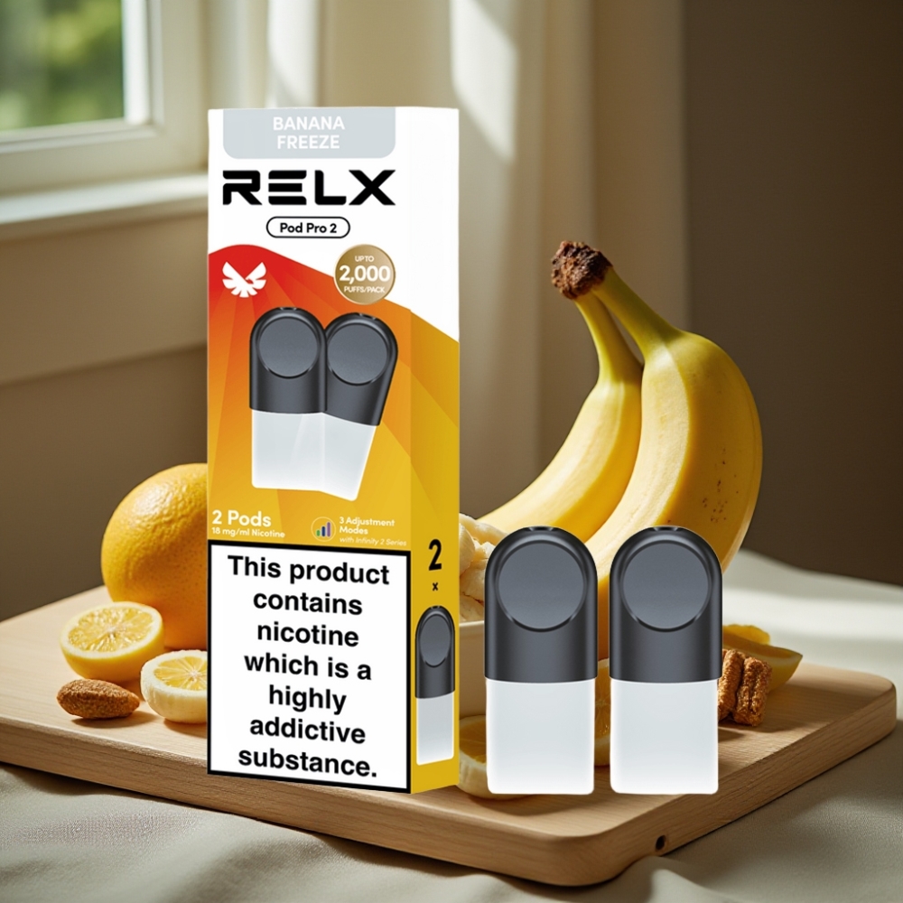 RELX Pod Pro 2 600 Puffs 1.9ml 1.8% Nicotine Dessert-Banaan Ijs Voltage Aanpassing