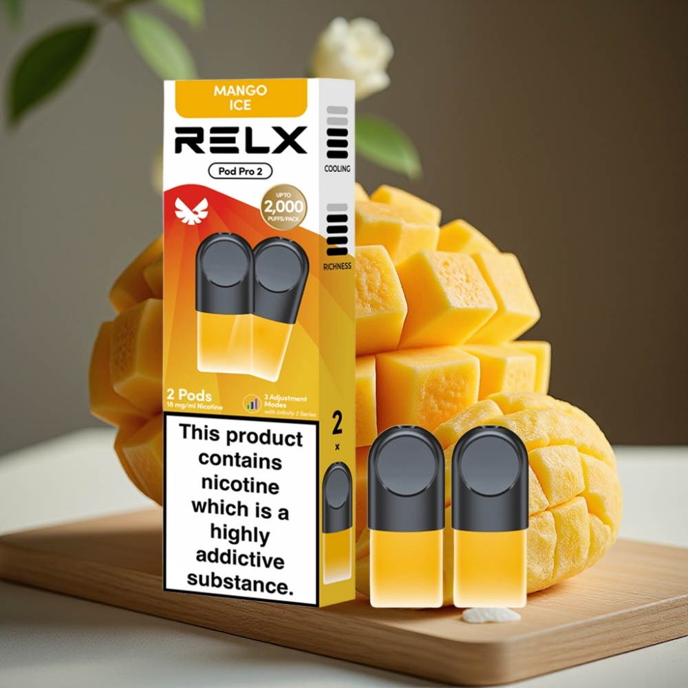 RELX Pod Pro 2 600 puffs 1.9ml 1.8% nicotine Mango IJs 3 voltage modes
