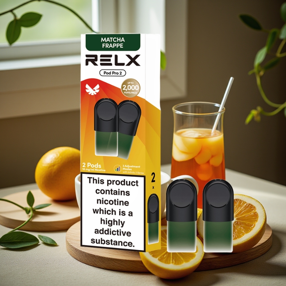 RELX Pod Pro 2 600 puffs 1.9ml 1.8% nicotine Thee-Matcha Frappe Thee Eco/Smooth/Boost Mode