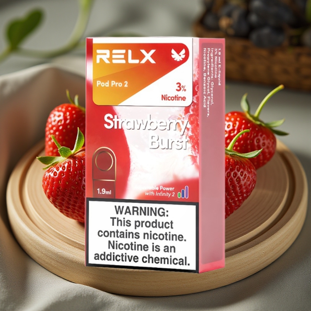 RELX Pod Pro 2 600 puffs 1.9ml 3% nicotine Aardbeienburst 3 voltage aanpassing